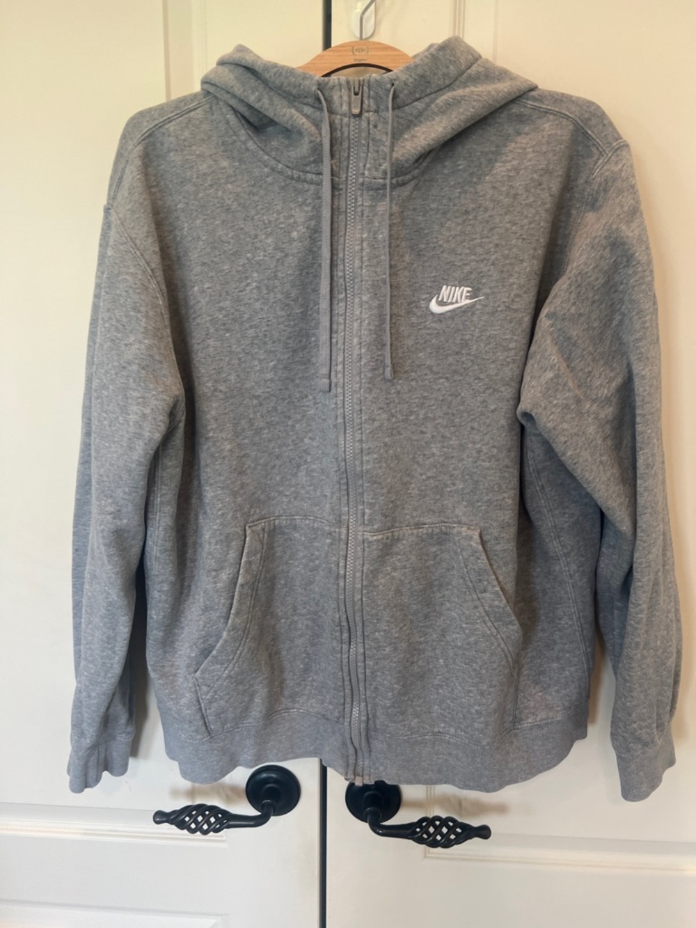Nike Heather Gray Full-Zip Hoodie with White Swoosh